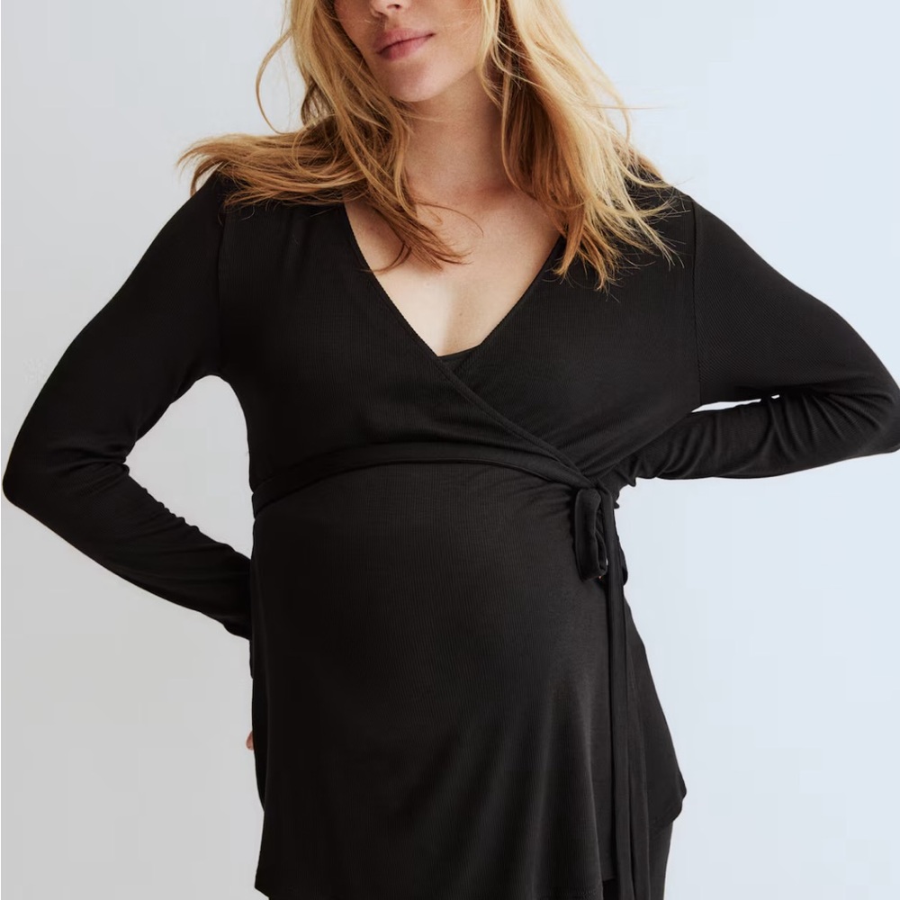 Maternity Black Long Sleeve Wrap Top
